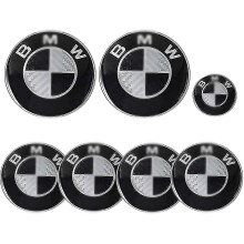 BMW 7-Piece Emblem Set: 82mm Front & Rear Badges, 68mm Hubcaps, 45mm Steering Badge; Compatible with Most BMW Models