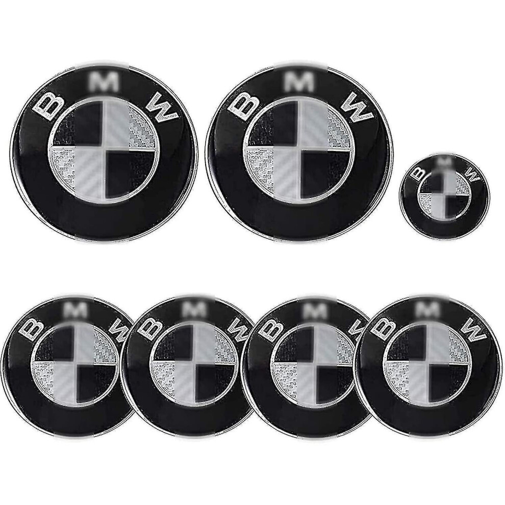 BMW 7-Piece Emblem Set: 82mm Front & Rear Badges, 68mm Hubcaps, 45mm Steering Badge; Compatible with Most BMW Models
