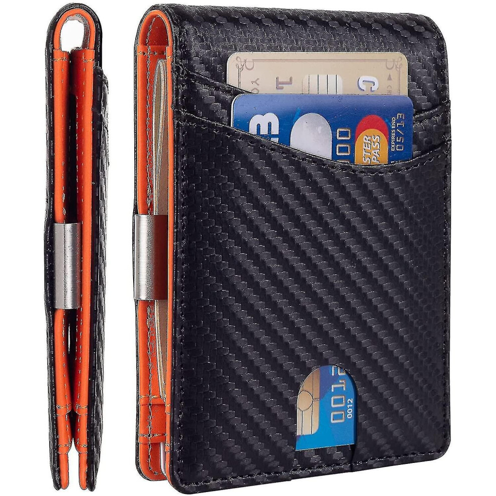 Minimalist Slim Wallet For Men, Premium Leather Wallet With Money Clip, Rfid Blocking Front Pocket Stylish Bifold Wallet (black