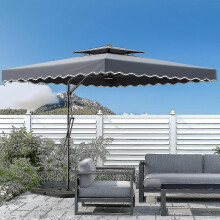 (Dark Grey) 2.5m Square Cantilever Parasol Garden Umbrella With Cross Base