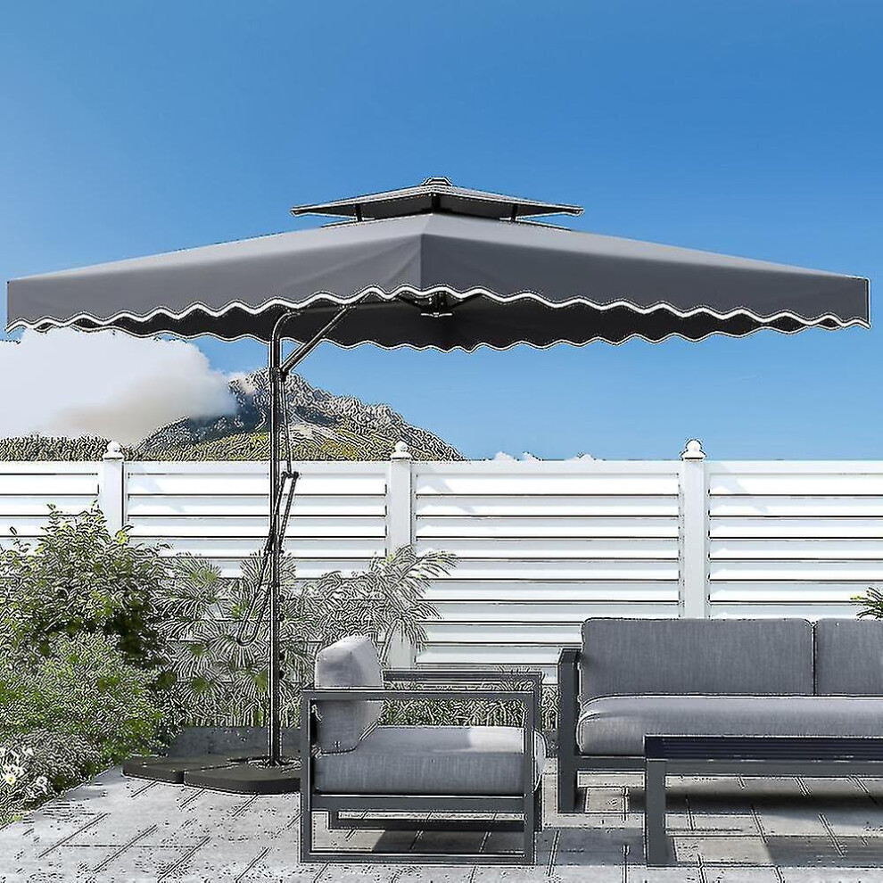 ( Grey) 2.5M Square Cantilever Parasol Garden Umbrella With Cross Base Dark/Grey