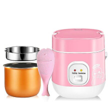 (EU, Red) 1.2l Mini Rice Cooker 2 Layers Steamer Multifunction Cooking Pot Electric Insulation Heating Cooker Food Container Lunch Box - Refurbished