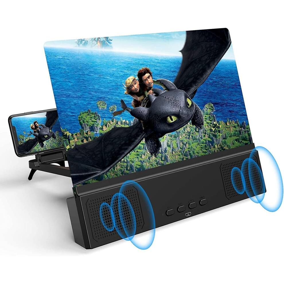 12" Phone Screen Magnifier With Bluetooth Speakers - 3d Hd Magnifying Projector