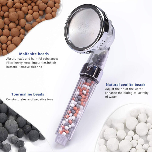 ComfiTech Ionic Shower Head with 2m Hose | Triple Filtration for Hard Water, Boosts Pressure, 3 Modes: Rainfall, Massage, Jet