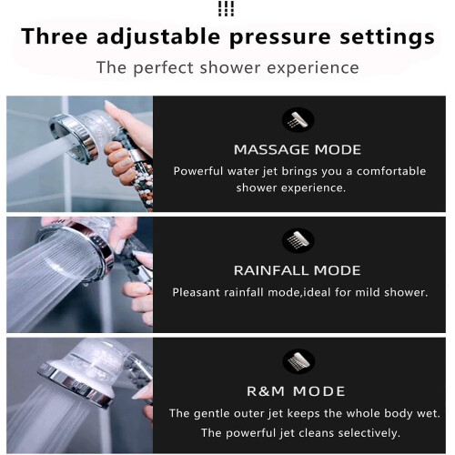 ComfiTech Ionic Shower Head with 2m Hose | Triple Filtration for Hard Water, Boosts Pressure, 3 Modes: Rainfall, Massage, Jet 1