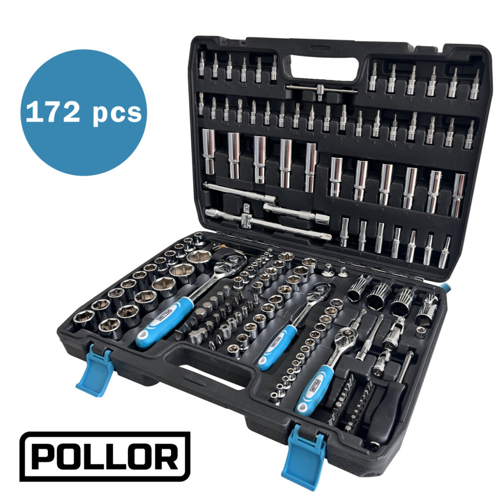 172 Pcs Ratchet Socket Set 1/4" 3/8" 1/2" Tool Kit Spanner