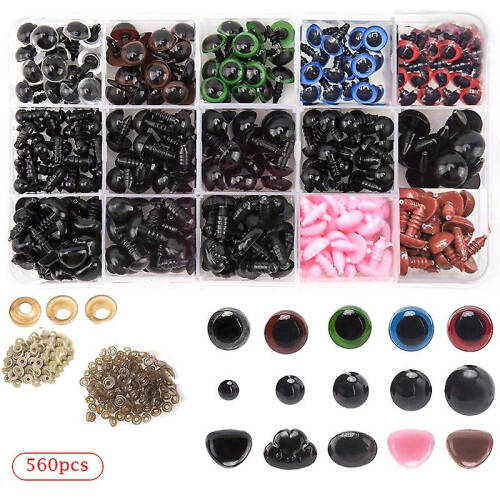 560pcs Safety Eyes And Noses With Washers For Stuffed Doll Black Glitter Eyes