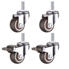 M10 Swivel Castors With Brake, Heavy Duty Rubber Swivel Castors, Work Tables, Furniture Wheels, Thread Diameter: 10mm, Length 25mm