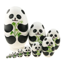 Set 10 Pcs Cute Panda Egg Shape Wooden Stacking Toy Handmade Nesting Dolls Animals Matryoshka Doll Babushka Dolls