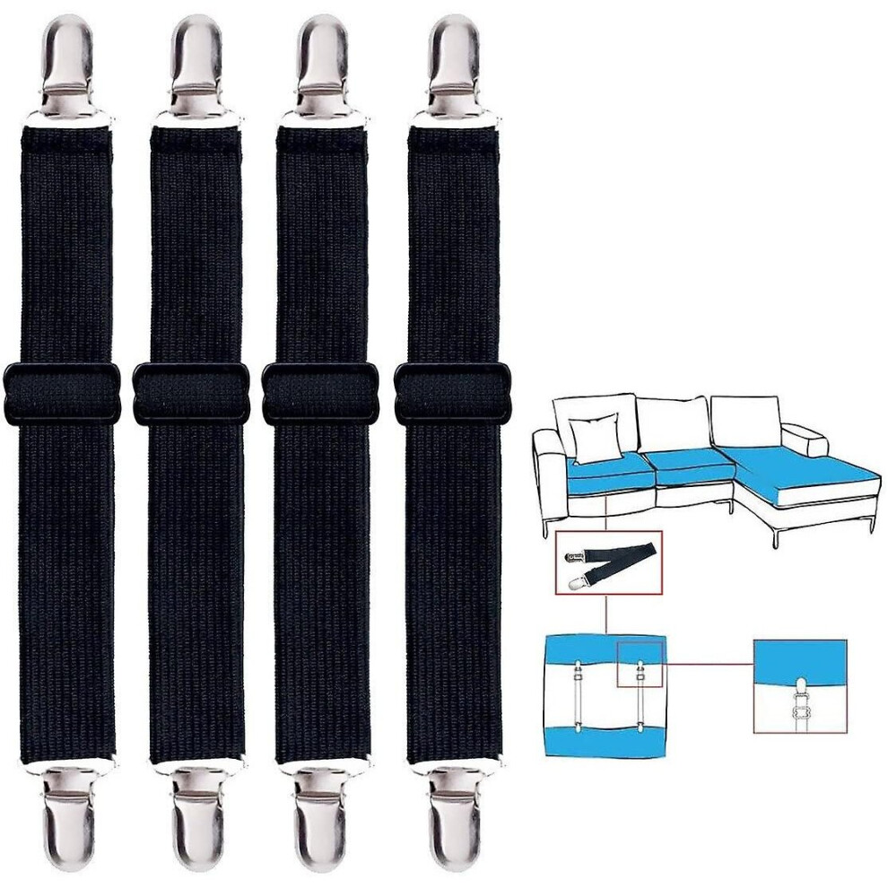 4 Pack Adjustable Heavy Duty Bed Sheet Clips, Cover Grippers Suspenders Holder Bed Sheet Fasteners, Fitted Sheet Clips, Black