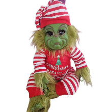 (Striped) Christmas The Grinch Latex Plush Doll Reborn Baby Grinch Stuffed Toy Xmas Gift