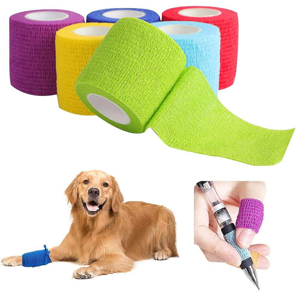 Yellow/Purple/Green 6 Rolls Vet Wrap Self Adherent Wrap, Vet Wrap For Dog Cohesive Compression Bandage (5.0Cm*4.5M) (D-583-A)