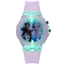 (D) Kids Girls Frozen Anna Elsa Watch Luminous Led Flashing Silicone Watches Gifts
