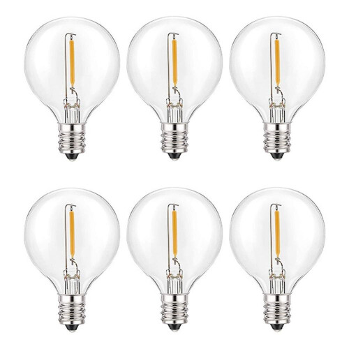 6pcs G40 Led Replacement Light , E12 Screw Base Shatterproof Led Globe For Solar Warm White