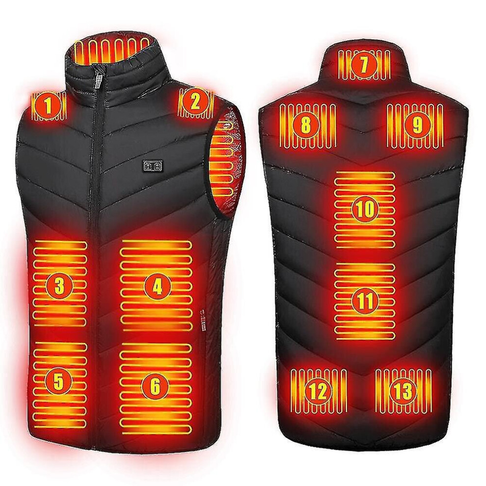 (Black, XL) Upgraded 11 Zones Men Heated Vest Usb Charging Heating Coat Smart Heating Sleeveless Jackets