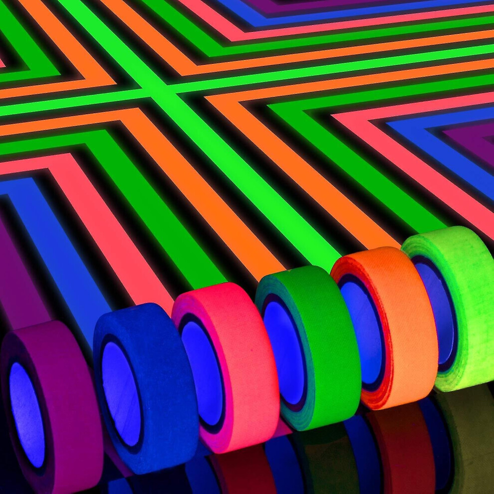 6 Colors Neon Gaffer Cloth Tape, Fluorescent Uv Blacklight Glow In The Dark Tape For Uv Party 15Mm*5M 9172662388671
