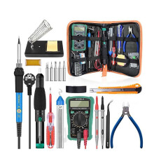 60W Soldering Iron Kit with Adjustable 200-450C, Soldering Station, Multimeter, 5 Tips, Desoldering Pump, Tweezers & Rosin