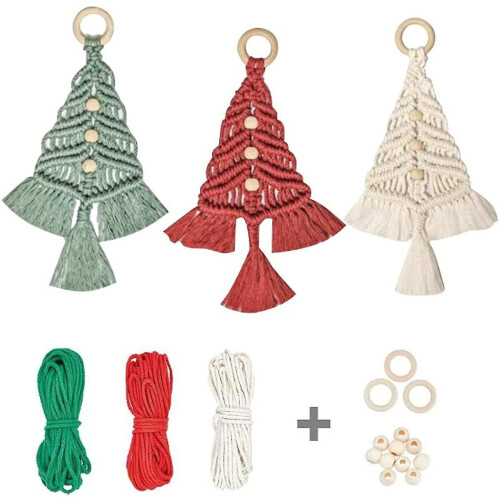 3pcs Christmas Tree Macrame Kit, Macrame Kit For Beginners, Christmas Tree Boho Craft Hangings Decors 2