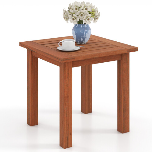 Costway 45x45cm Patio Hardwood Side Table Slatted Tabletop Square Coffee Table