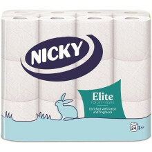 Elite Scented Toilet Tissue 24 Rolls Toilet Paper 3ply Talc Scent Softness to The Skin Enriched with Lotion 100% FSC Certified Paper Extra Value Pack