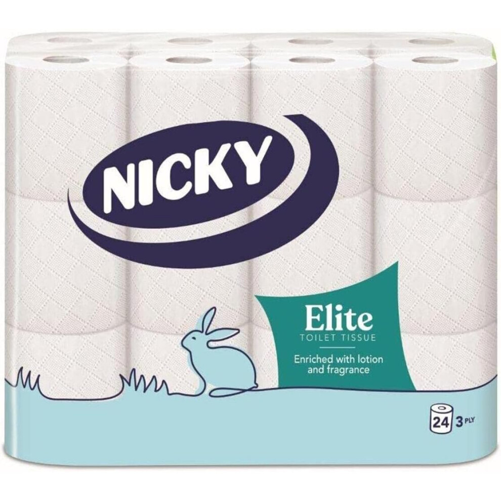 Nicky Elite Scented Toilet Tissue 24 Rolls Toilet Paper 3Ply Talc Scent Softness To The Skin Enriched With Lotion 100% Fsc Certified Paper Extra Value Pack