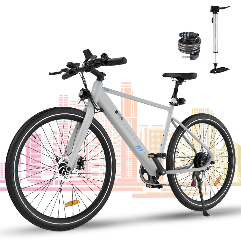 (White) HITWAY Electric Bike, Commute E-bike Electric Bicycle with 36V 12Ah Removable Battery, Aluminium Frame, 7 Speed E Mountain Bike