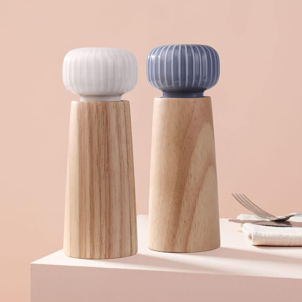 Salt And Pepper Mill Made Of Wood And Ceramic - Pepper Shaker Spice Mill Grinder With Adjustable