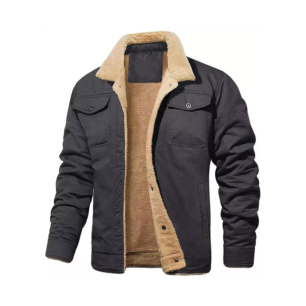 (L, Grey) TACVASEN Mens Jacket Sherpa Lined Trucker Fleece Jacket Military Casual Cargo Jacket