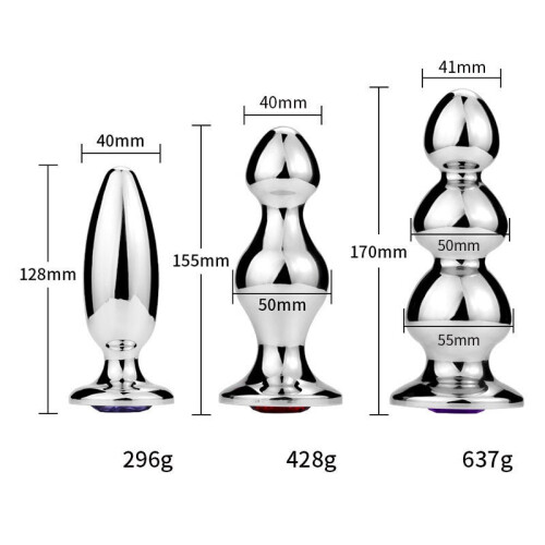 Shafted Bead Stainless Steel Butt Plug (3 Bead) 2