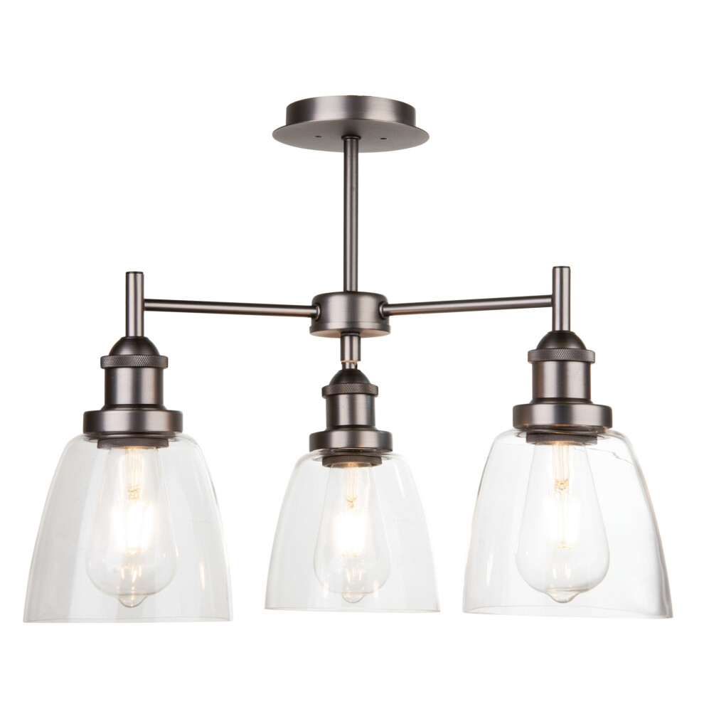 Echo Modern Industrial Style Ceiling 3 Light - Pewter - Glass Shades