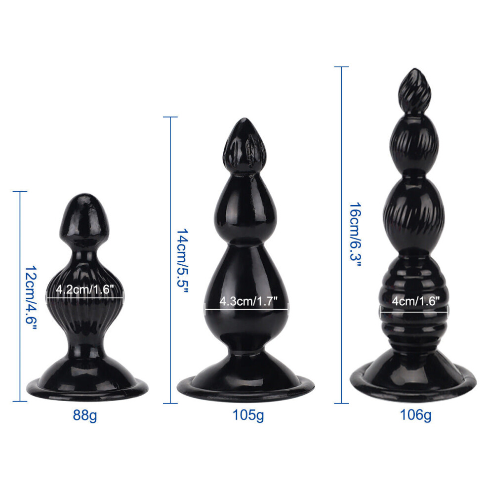 House Of Glass Black Booty Hunter Silicone Beaded Butt Plugs (3 Set)