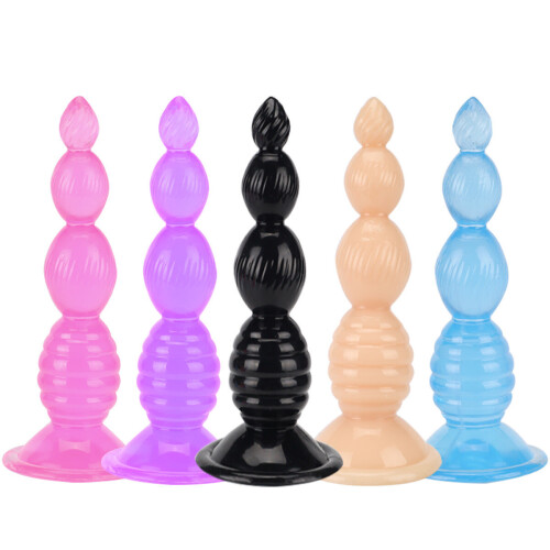 Booty Hunter Silicone Beaded Butt Plugs (Blue, Large)