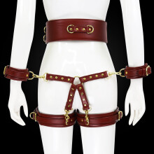 Brown Faux Leather Waist to Thigh Handcuff Restraint