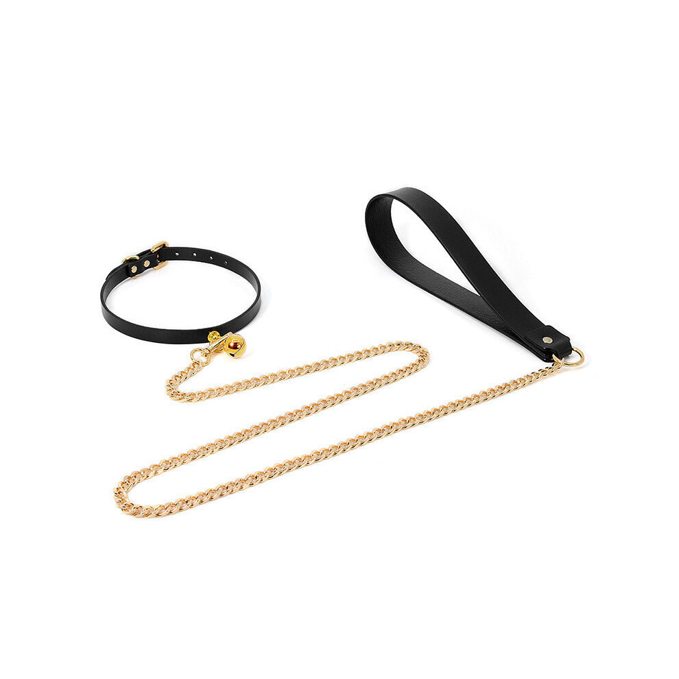 House Of Glass Black And Gold Contrast Faux Leather Collar And Leash