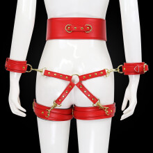 Red Faux Leather Waist to Thigh Handcuff Restraint