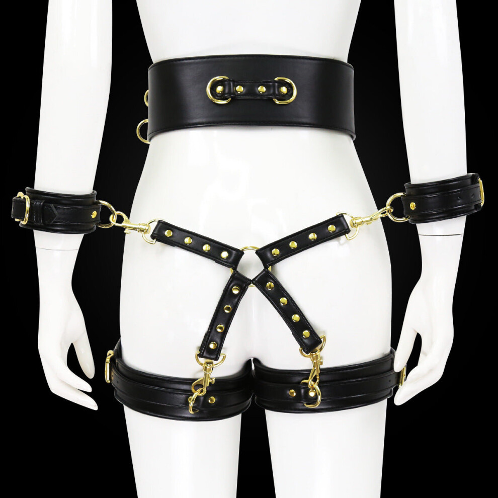 House Of Glass Black Faux Leather Waist To Thigh Handcuff Restraint