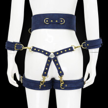Blue Faux Leather Waist to Thigh Handcuff Restraint