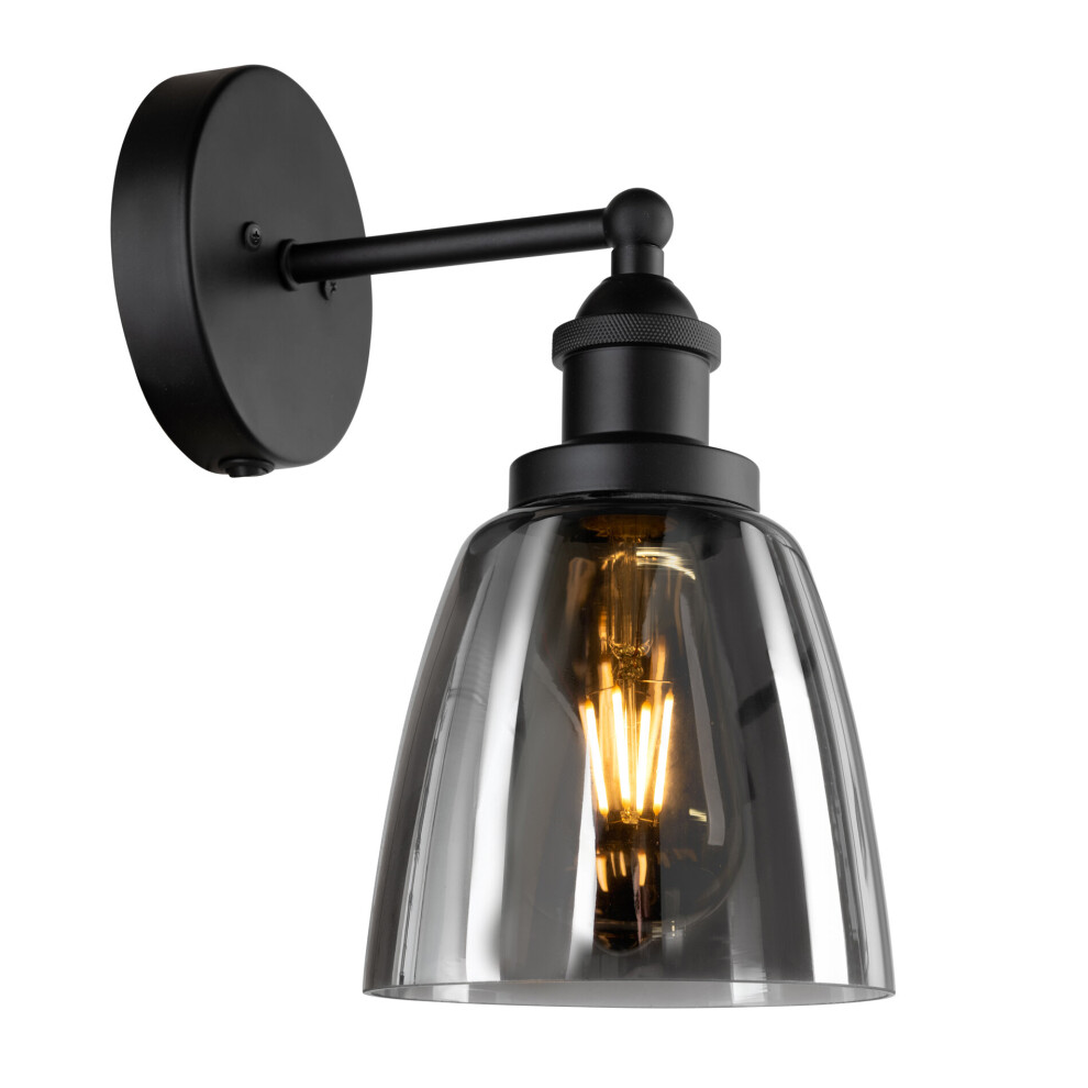 Echo Black Switched Wall Light - Smoke Glass