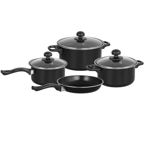 Gr8 Home (Black) Non Stick 7 Pcs  Frying Pan Saucepan Cookware Set