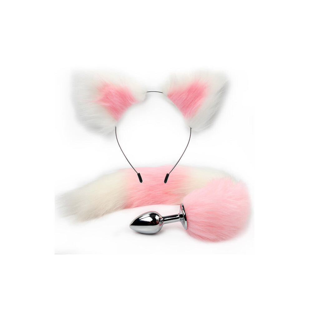The Vixen Foxtail Butt Plug and Ears (Pink and White)