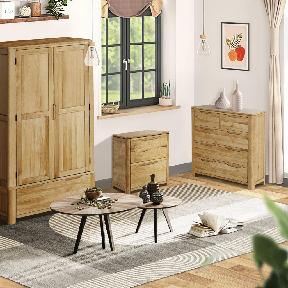 (Trio Set- Wardrobe, Drawers and Bedside) Bedroom Furniture Trio Set Oak Effect