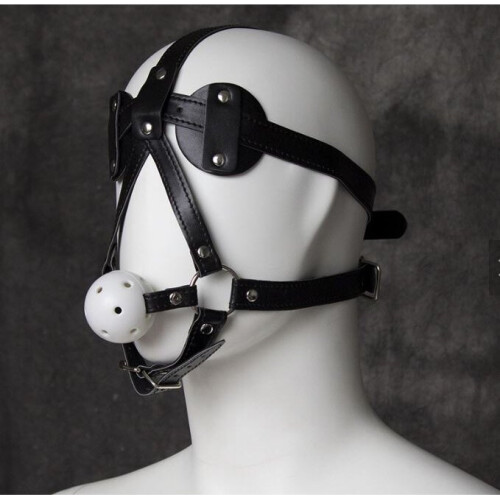 Blindfold and Vented Ball Gag Face Harness