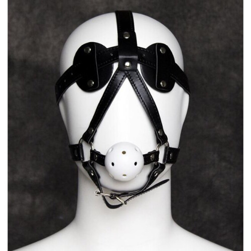 Blindfold and Vented Ball Gag Face Harness 1