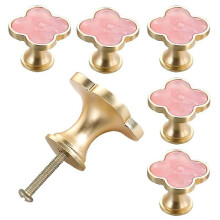 6 Pcs Four-leaf Knobs Metal Handle Cabinet Drawer Pulls For Furniture Cabinet With Screws (pink)