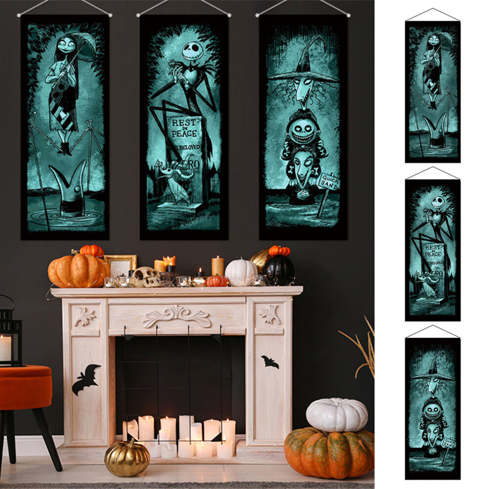 (B) Halloween Nightmare Before Christmas Door Wall Hanging Banner Porch Sign Decor