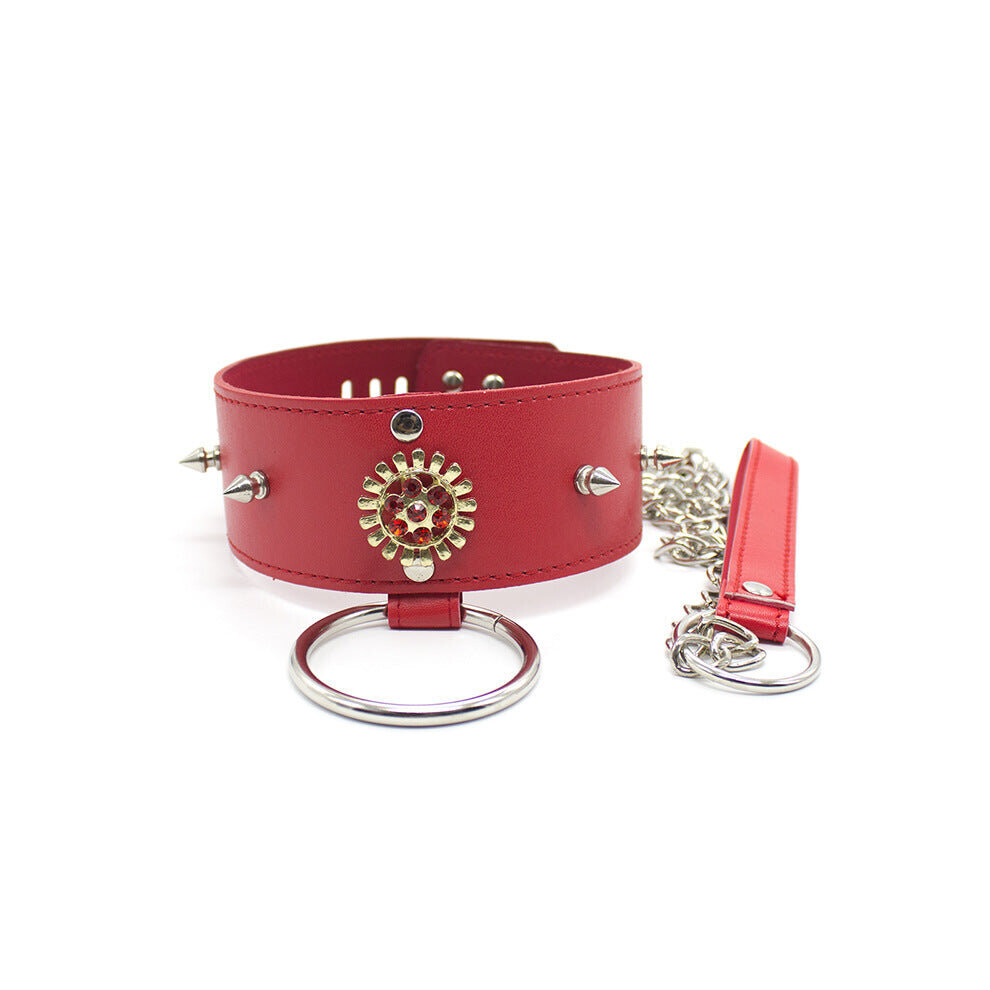 House Of Glass Gold/Red Studded And Jewel Faux Leather Collar And Lead