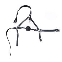 Black Bondage Head Harness with Vented Ball Gag and Nostril Hook