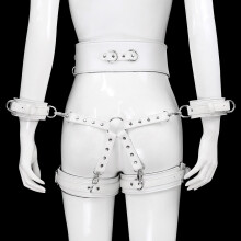 White Faux Leather Waist to Thigh Handcuff Restraint