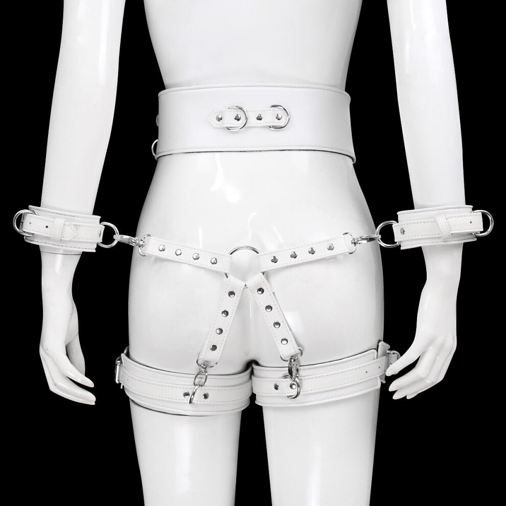 House Of Glass White Faux Leather Waist To Thigh Handcuff Restraint
