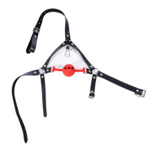 Red Bondage Head Harness with Vented Ball Gag and Nostril Hook